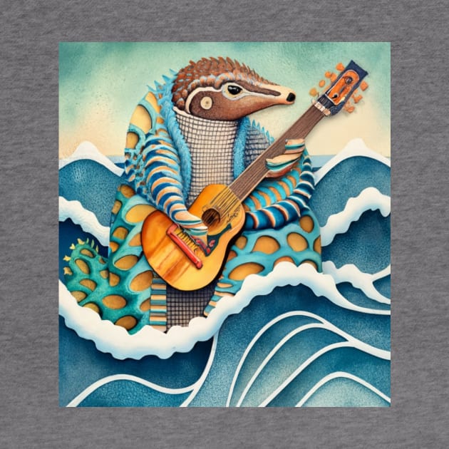 wild Pangolin playing guitar on waves by Catbrat